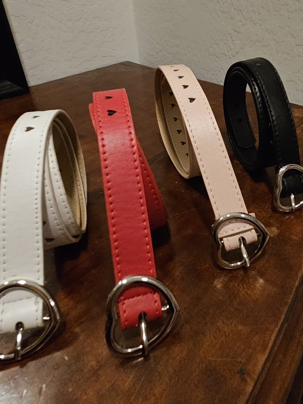 Source Unknown Heart-Accent Belts Faux Leather in White, Red, Pink, and Black